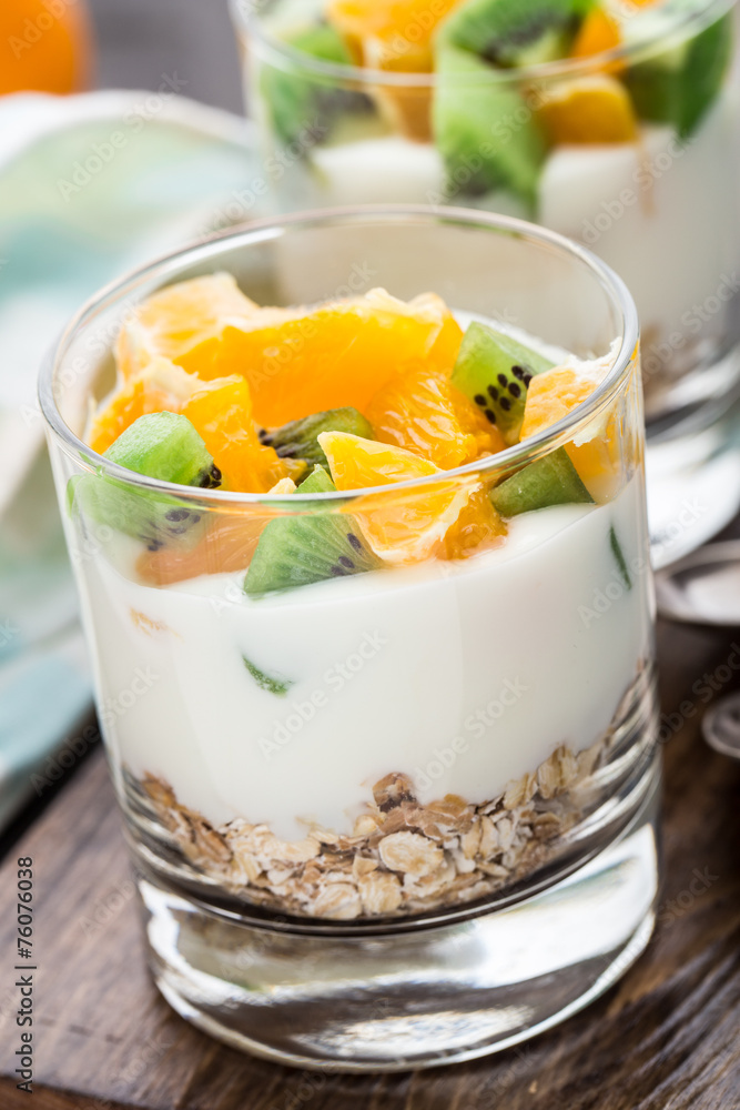 Yogurt with muesli and fruits Yogurt with muesli and fruits