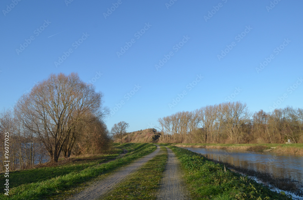 Walking path on dike along river Zenne