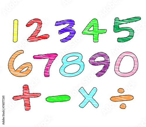 A set of hand-drawn colorful numbers
