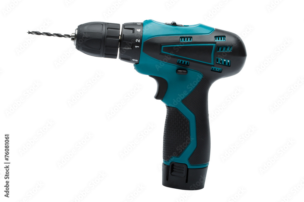 Black and blue electric screwdriver isolated on white Black and blue electric screwdriver isolated on white