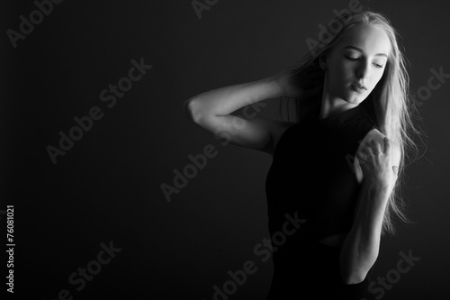 Young seductive woman portrait, monochrome