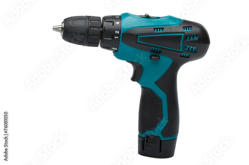 Black and blue electric screwdriver isolated on white