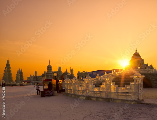 Ice sculptures at sunset photo