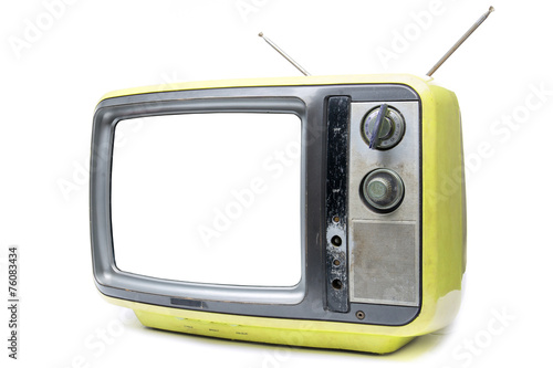 Yellow Vintage TV on white background