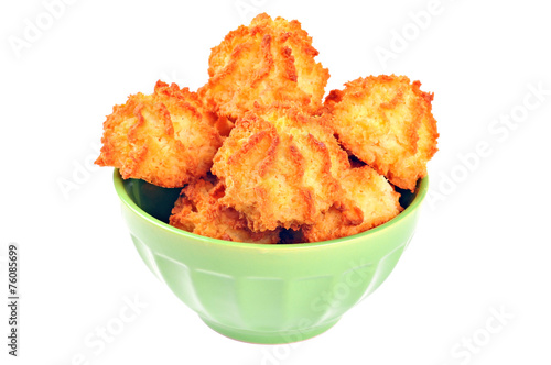 Homemade coconut macaroons on white background
