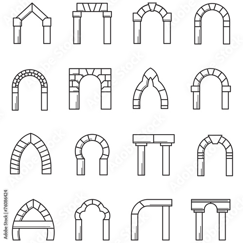Black line icons vector collection of arches