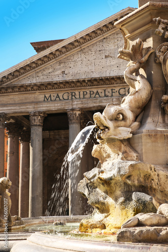 Photography Fountain and the Pantheon in Rome, Italy. Closeup