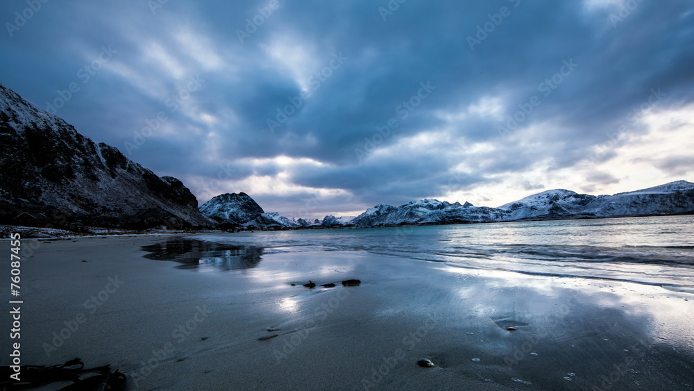 Sideways panning landscape of arctic beach in Norway Sideways panning landscape of arctic beach in Norway