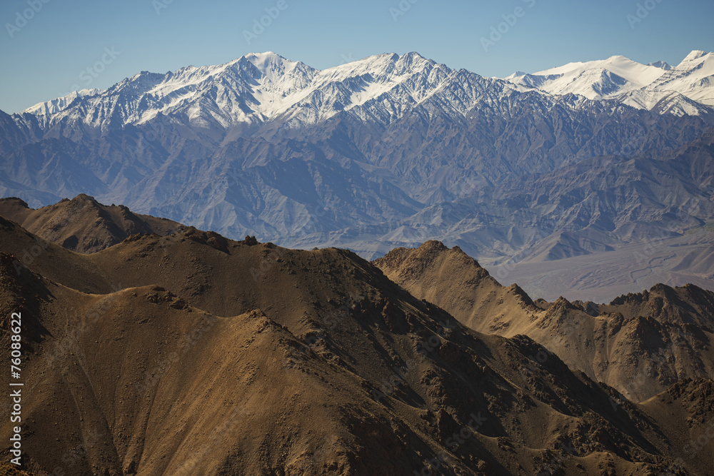 Snow mountain range at road side viewpoint