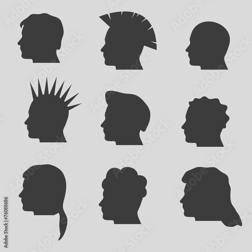 nine types of man hair styles head silhouettes eps10