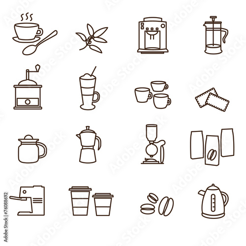 outline brown simple coffee icons set eps10