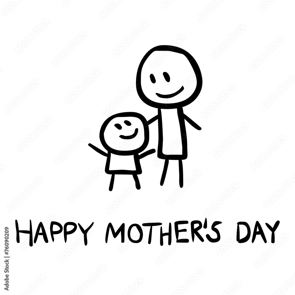 Hand Drawn Mother’s Day Card, Vector, black, white Hand Drawn Mother’s Day Card, Vector, black, white