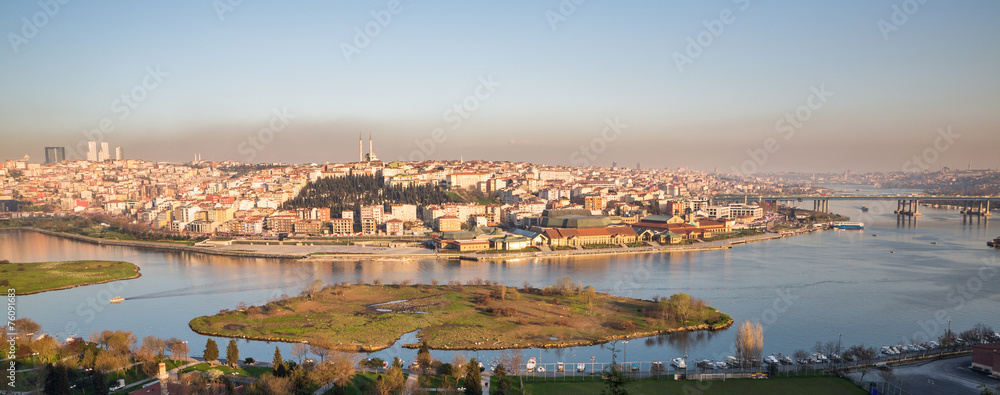 Istanbul from Eyüp cemetery and golden horn with meander, Turkey