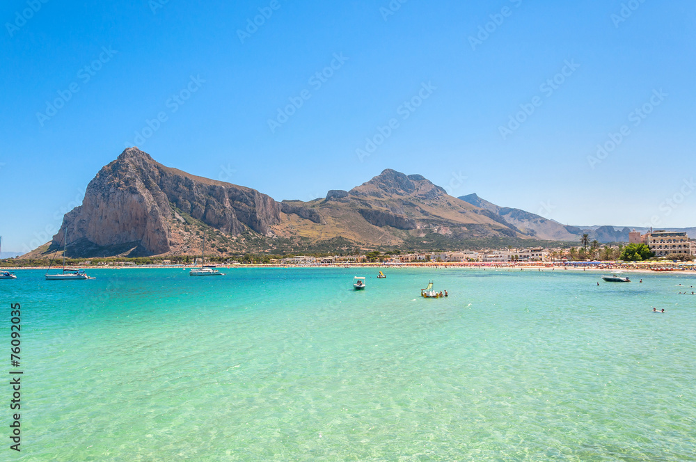 Beach and Mediterranean sea in San Vito Lo Capo, Sicily, Italy