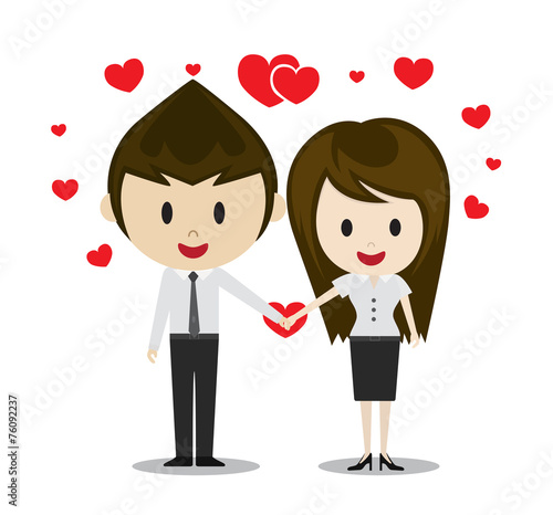 Cute couple in love holding hands, cartoon characters vector