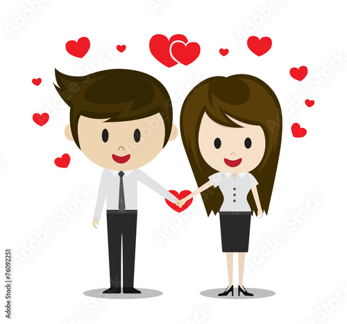 Cute couple in love holding hands, cartoon characters vector