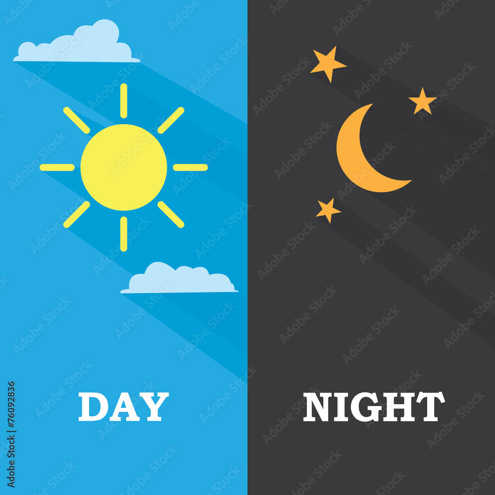 Naklejka premium Day and night long shadow flat