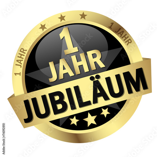 Button mit Banner " 1 JAHR JUBILÄUM "