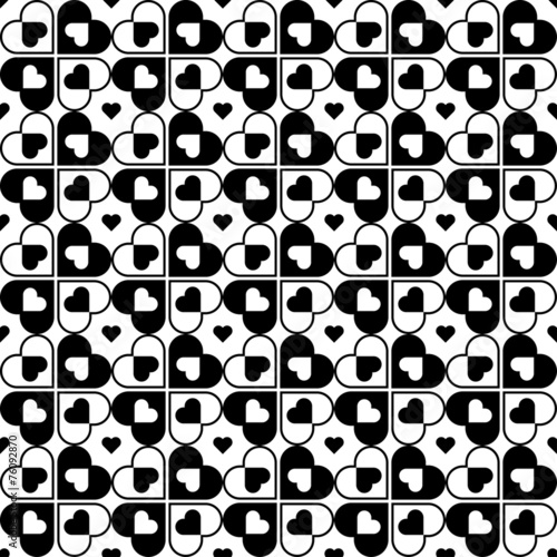 Black and white seamless pattern with heart stylish, abstract ba