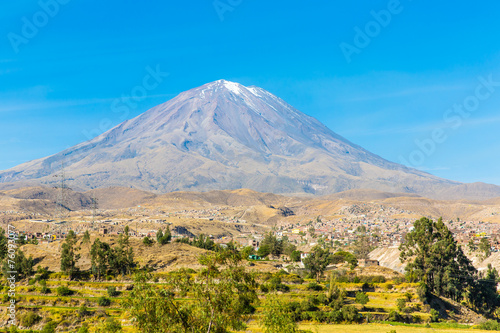 View of the Misty Volcano in Arequipa  Peru  South America