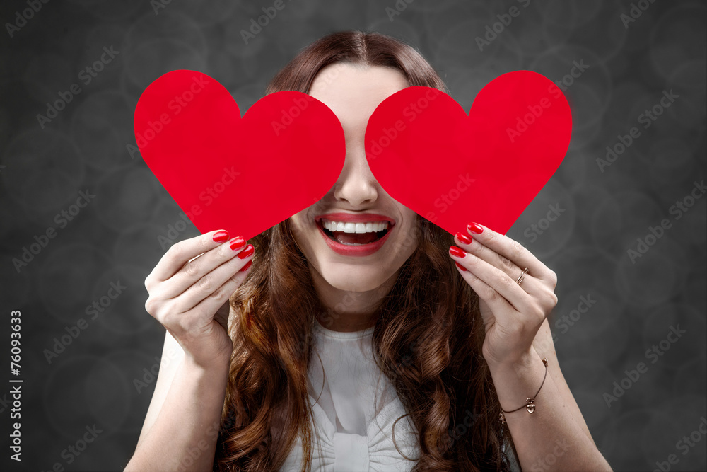 Woman with red hearts Woman with red hearts