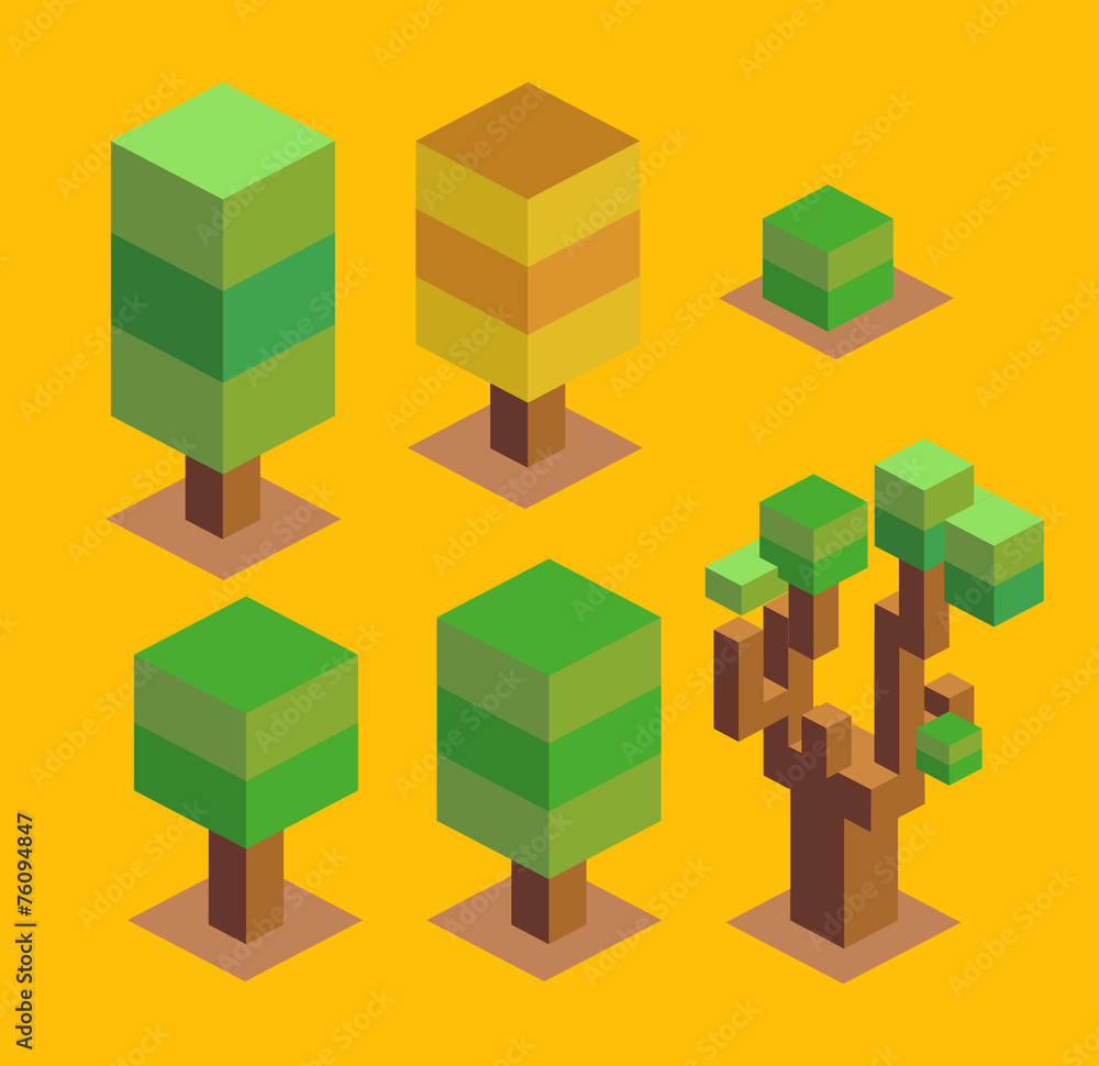 Obraz premium Trees Set. 3D Pixelate