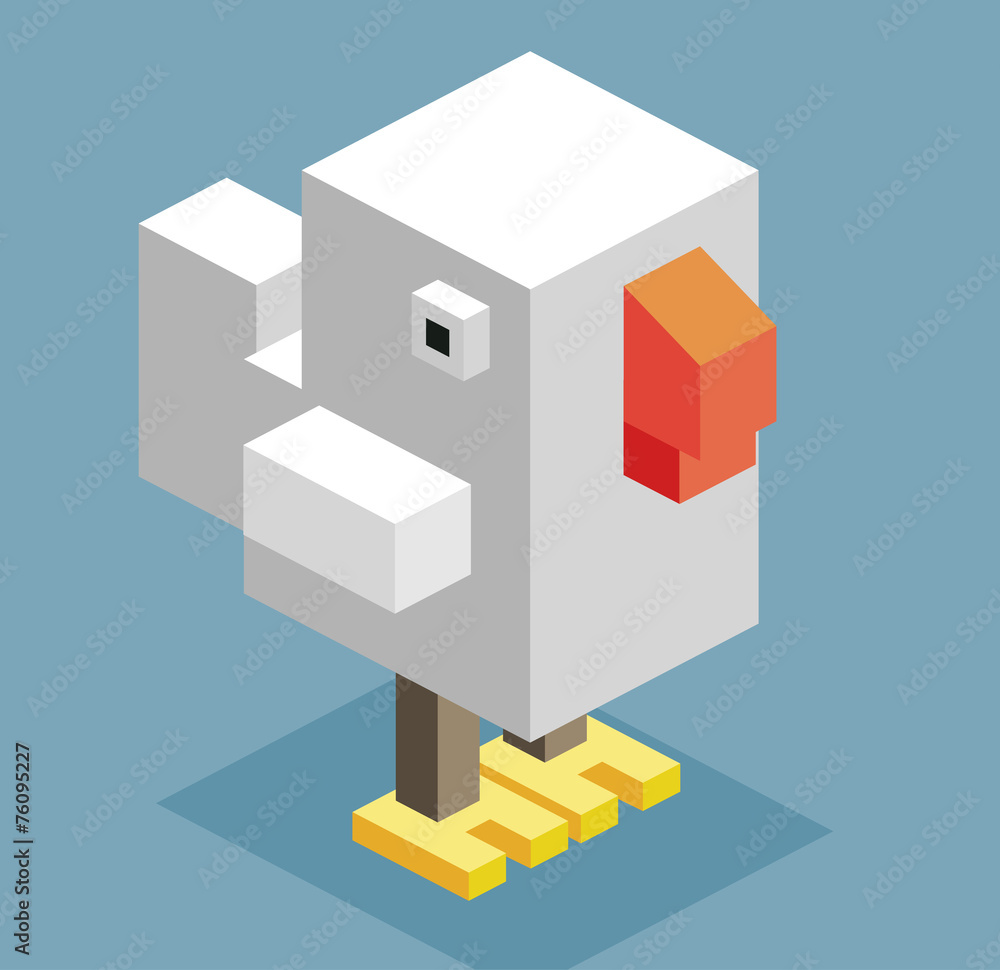 White Hen in 3D Pixelate White Hen in 3D Pixelate