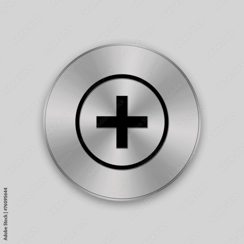 Silver button with add icon isolated