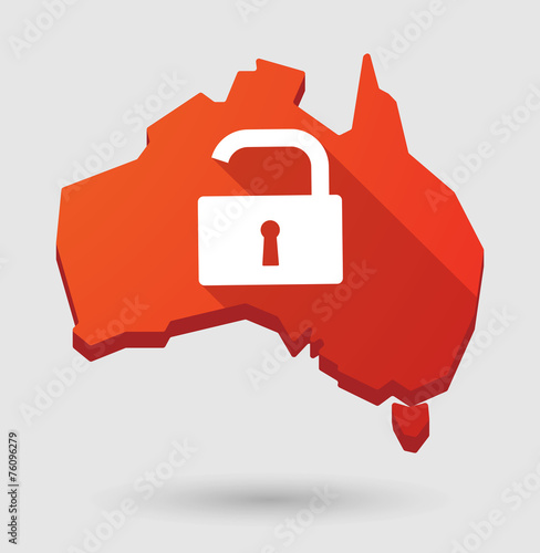 Australia map icon with a lock pad