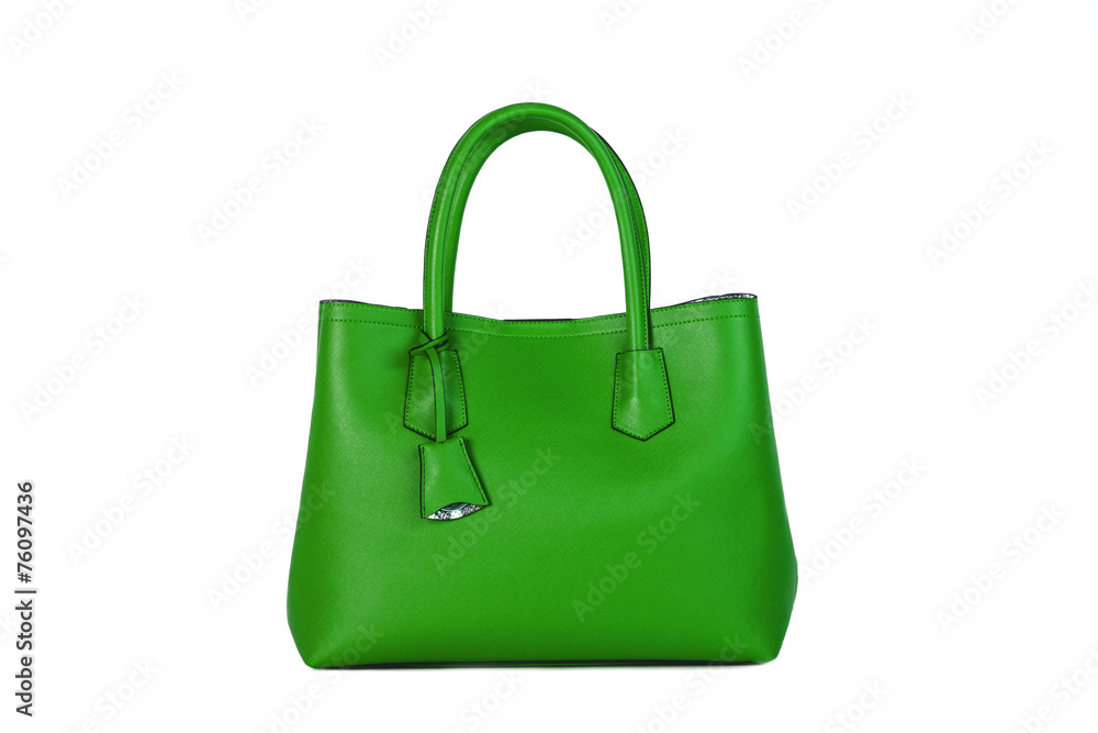 Bolso de mujer verde sobre fondo blanco aislado. Vista de frente. Copy space Bolso de mujer verde sobre fondo blanco aislado. Vista de frente. Copy space