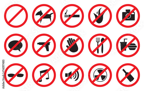 Red No Signs and Anti- Symbols for Prohibited Activities