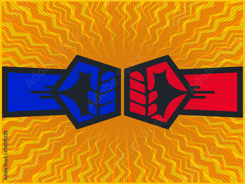 Clashing fists, two opposite forces clashing, fist bump, fight or confrontation concept vector design