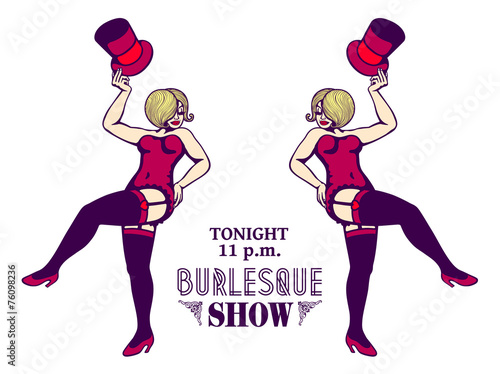 Sexy ladies in corset and stockings, striptease burlesque show