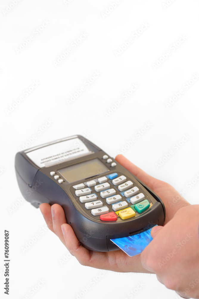 Male hand enters PIN code on payment terminal Male hand enters PIN code on payment terminal