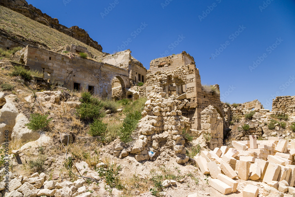 Urgup. Ruins of the old facades 'Cave City'