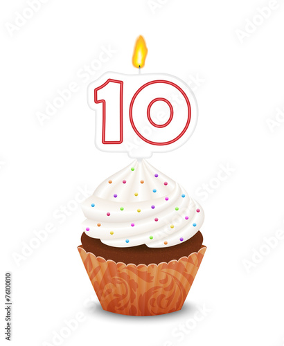 Birthday cupcake with candle number ten shape