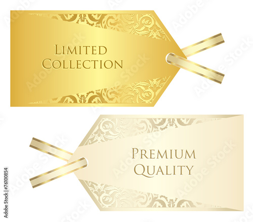Luxury cream and golden price tag with vintage pattern