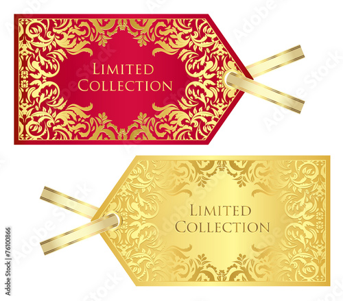 Luxury red and golden price tag with vintage pattern