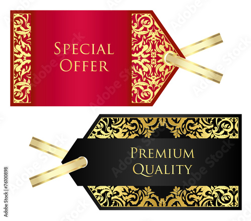 Luxury red and black price tag with golden vintage pattern