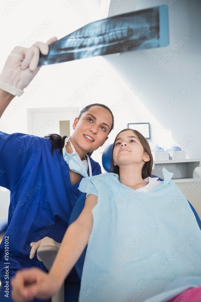 Pediatric dentist explaining to young patient the x-ray Pediatric dentist explaining to young patient the x-ray