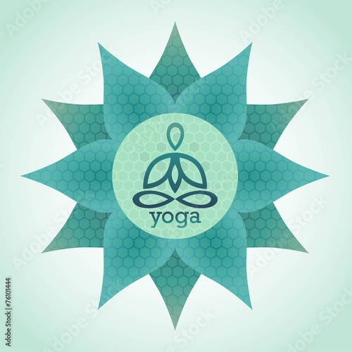 emblem yoga pose on a background of green lotus flower design