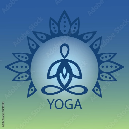emblem yoga pose on a lotus flower background design