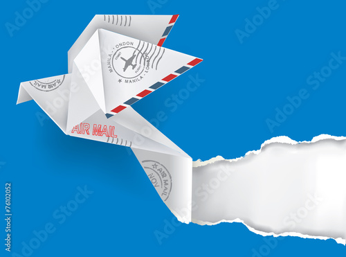 Origami pigeon ripping paper