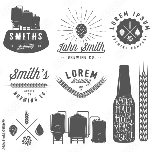 Vintage craft beer brewery emblems, labels and design elements