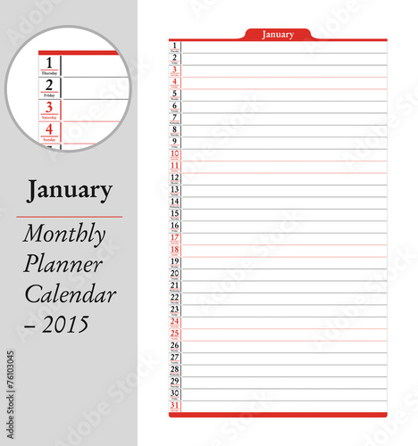 January, montly planner Calendar - 2015 photo