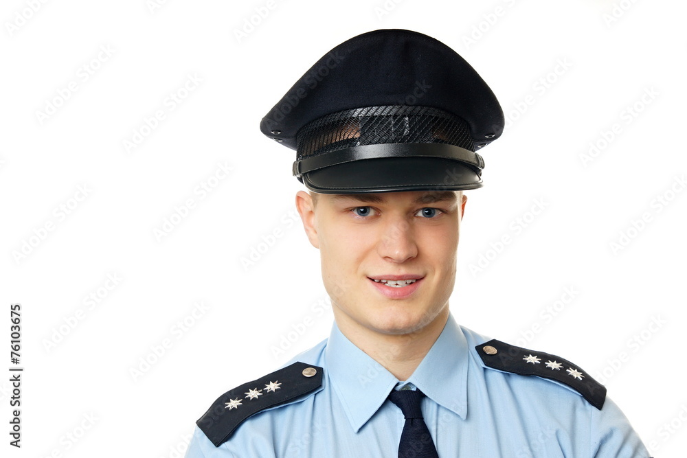Portrait of young policeman, left you can write some text Portrait of young policeman, left you can write some text