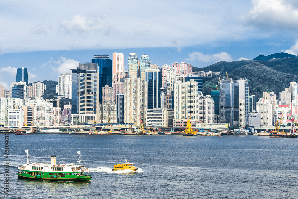 Naklejka premium Central skyline waterfront Causeway Bay Hong Kong