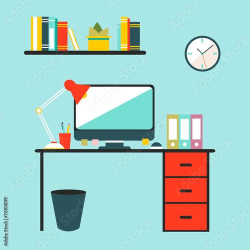 Flat design vector illustration of modern office interior.