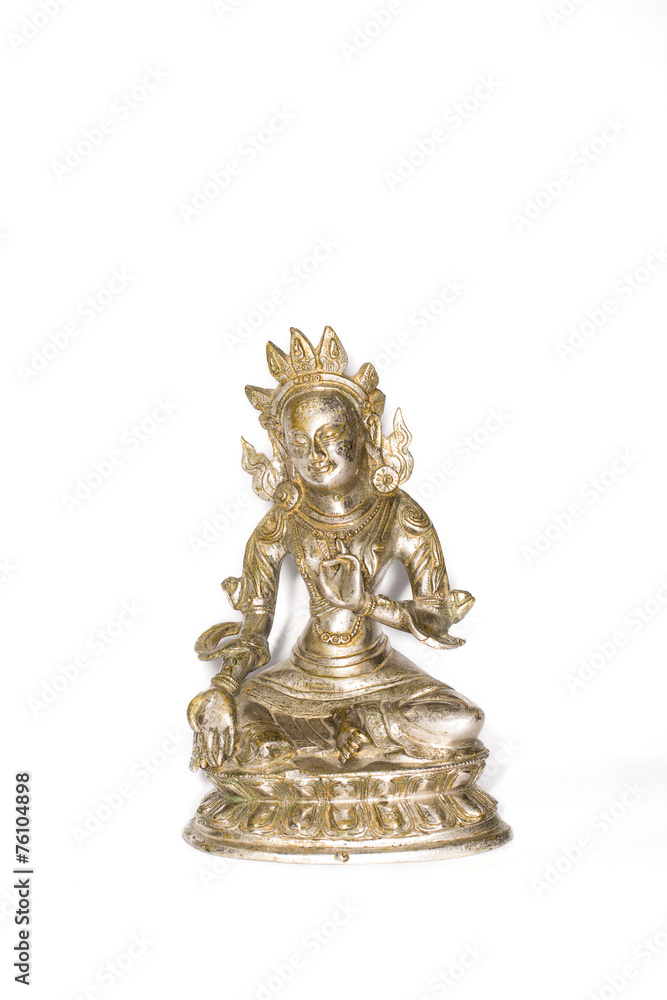 Statuette of Green Tara on a white background Statuette of Green Tara on a white background