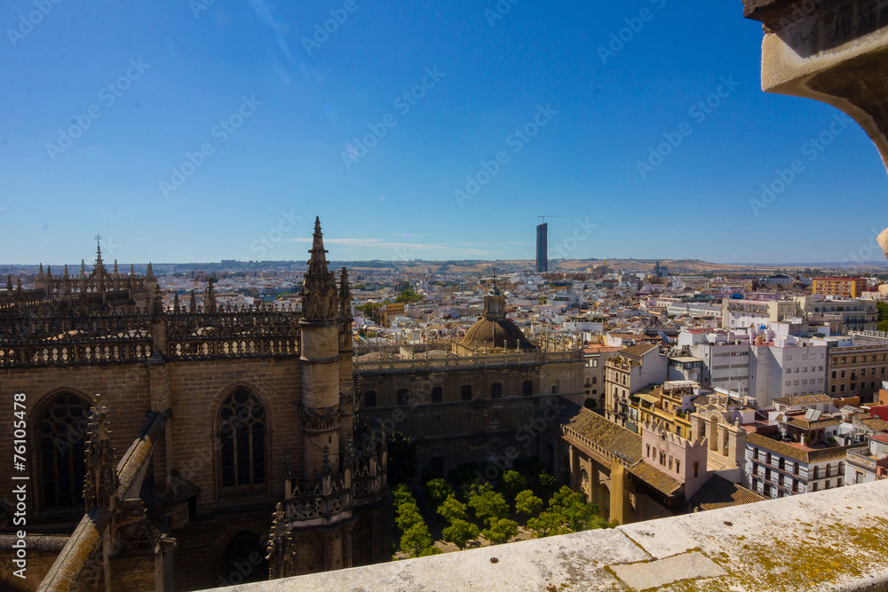Cathedral of Santa Maria de Sevilla view from the Giralda in Sev